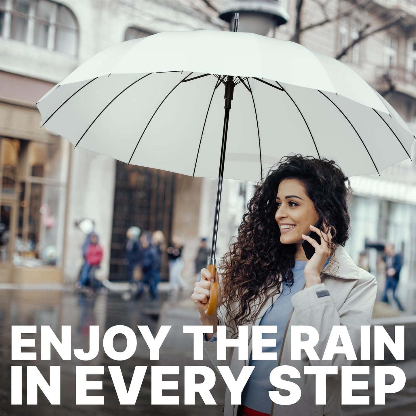 Royal Walk Windproof Large Umbrella for Rain 54 Inch Automatic Open for 2 Persons Wind Resistant Big Golf Umbrellas for Adult Men Women Classic Wooden Handle Fast Drying Strong 16 Ribs Travel 120cm