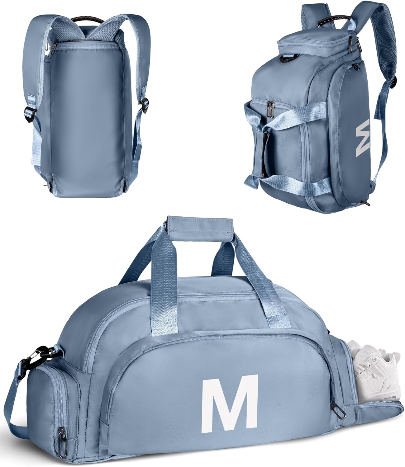 Teenage Gifts Idea, Initial Gym Bags with Shoe Compartment, Dance Bag for Girls, Monogram Kid Present Overnight Bags, Small Travel Duffle Tote-Present for Daughter Niece (Letter M)