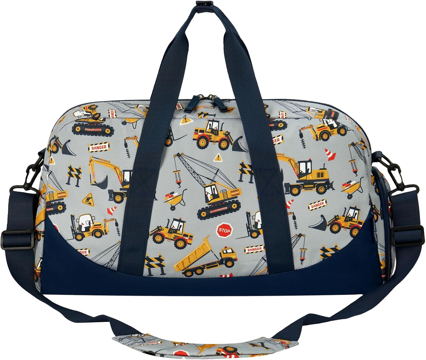 Choco Mocha Kids Duffle Bag Boys - Construction Weekender Overnight Bags for Boy, Gray