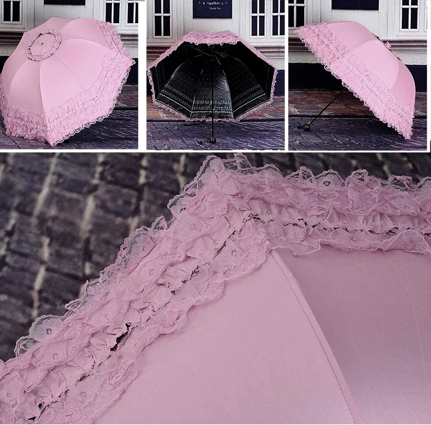 Vintage Lace Parasol Gothic Lolita Umbrella UV Sun Protection Witch Cosplay Photoshoot Props Party Decoration