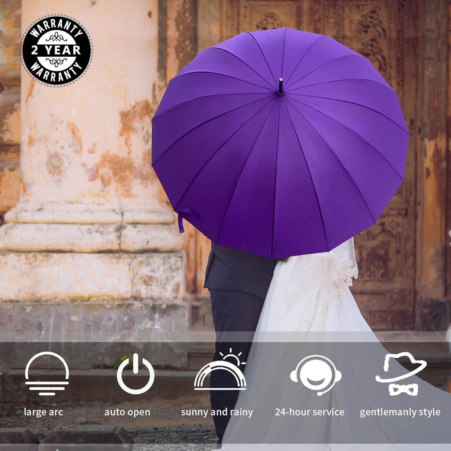 MRTLLOA 52 Inch Windproof Large Umbrellas for Rain, 16 Ribs, J Wooden Handle, 210T High-density Fabric Golf Stick Umbrella