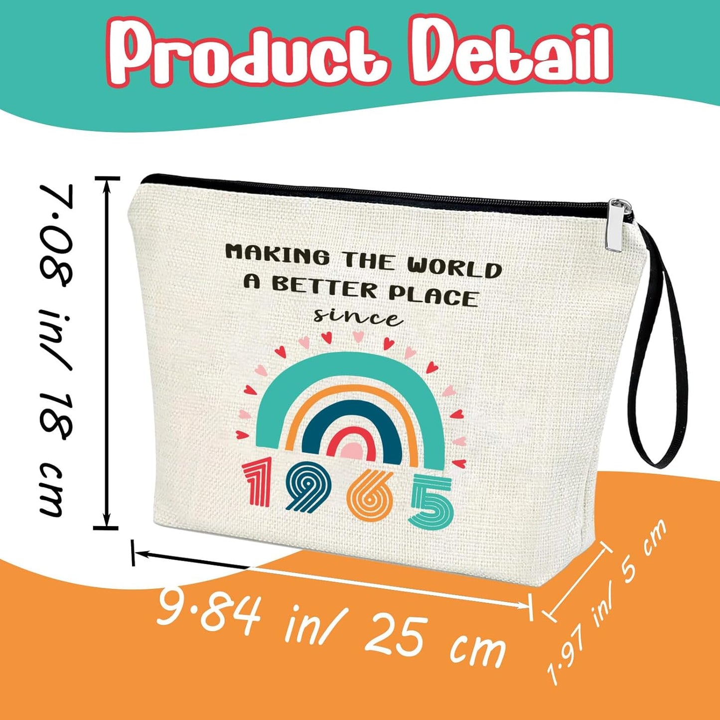 1965 Year Gifts Idea Makeup Bag 60-Year-Old Gifts for Grandma Wife Aunt Friend Cosmetic Bag Organizer Zipper Pouch Gift for Retirement Anniversary
