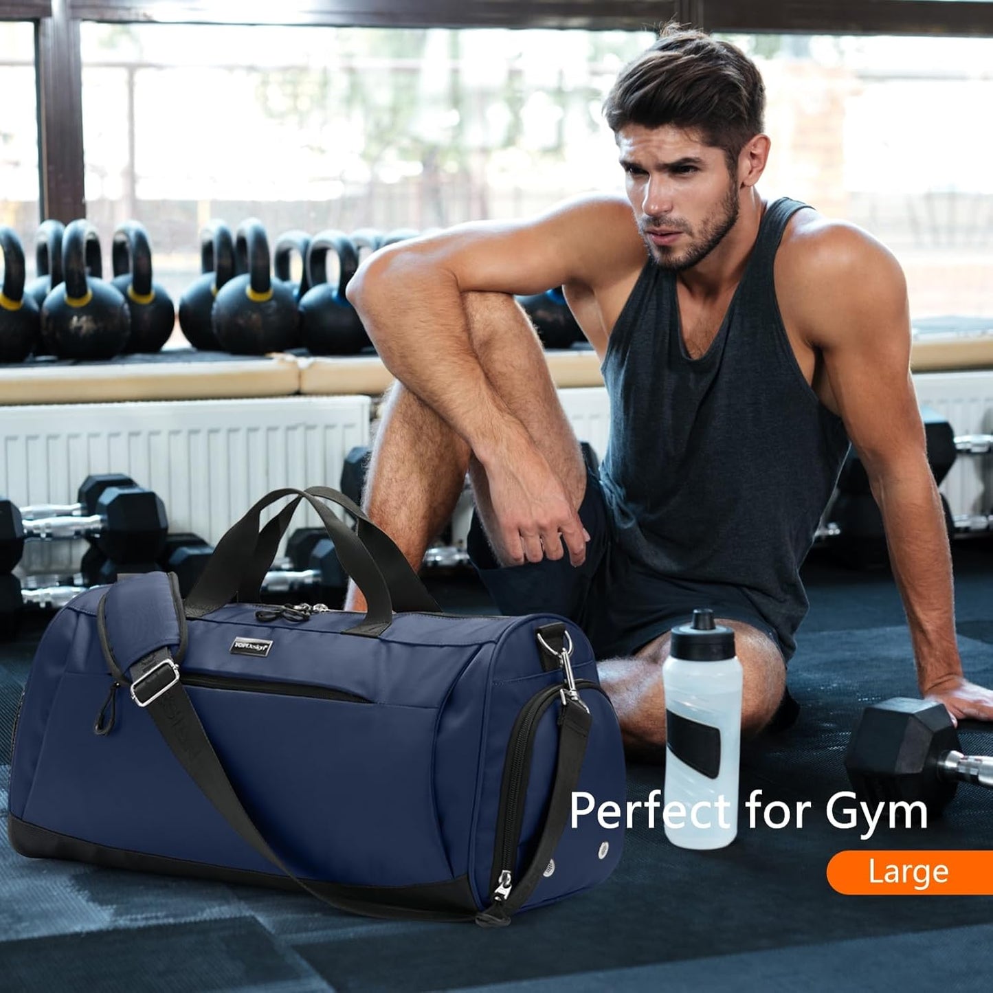 TOPDesign Gym Bag for Women & Men, Unisex Duffel Bag with Shoe Compartment & Wet Pocket for Travel Sports Gym (M Blue)