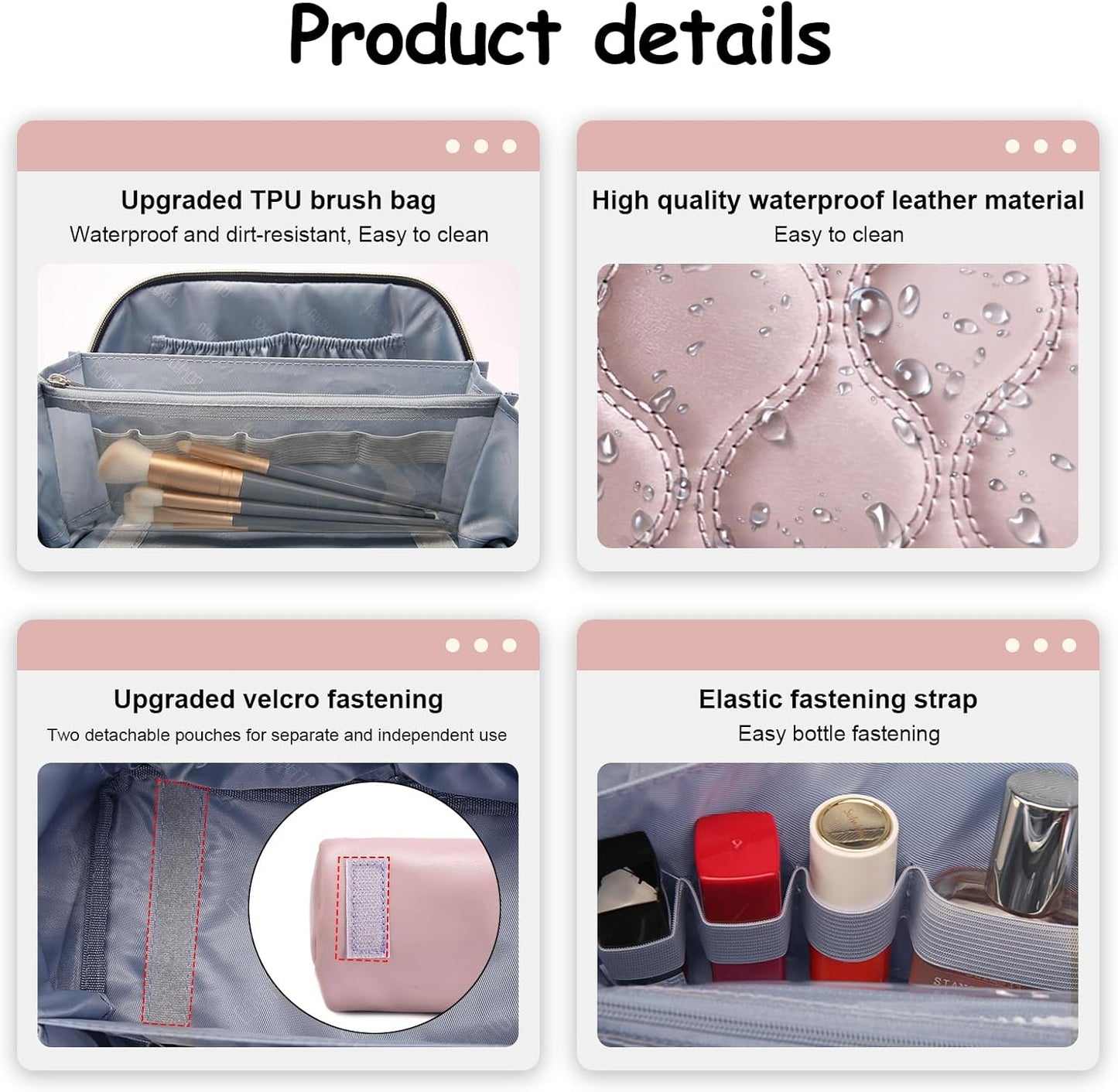 BOYATU Travel Makeup Bags for Women Cosmetic Bag: Puffy Make up Bags Set of 3 - Vegan Leather Makeup Organizer - Waterproof Large Toiletry Bag with Compartments - Travel Essentials (H-3-Pink)