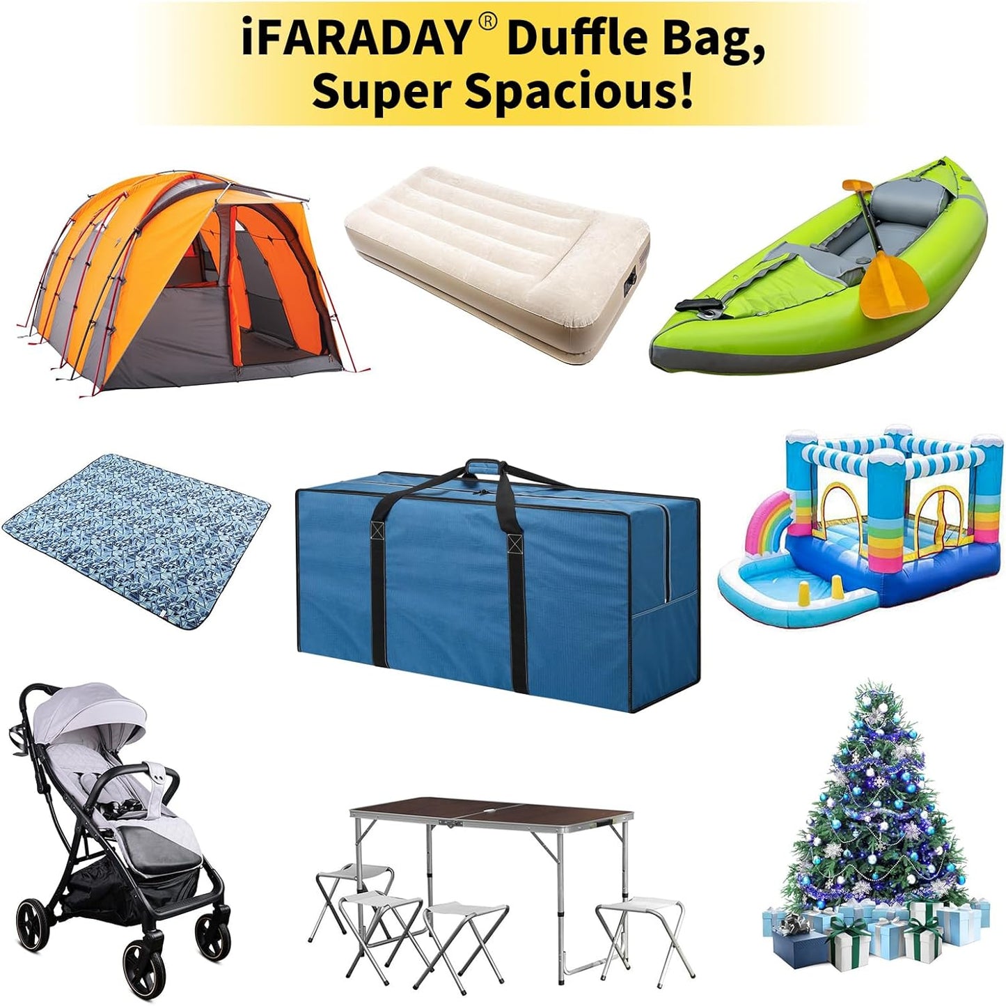 155L Extra Large Duffle Bag - 42 inch Heavy Duty & Water Resistant Duffel Bag Durable Luggage Storage Bag for Camping, Travel, Sports (Blue)