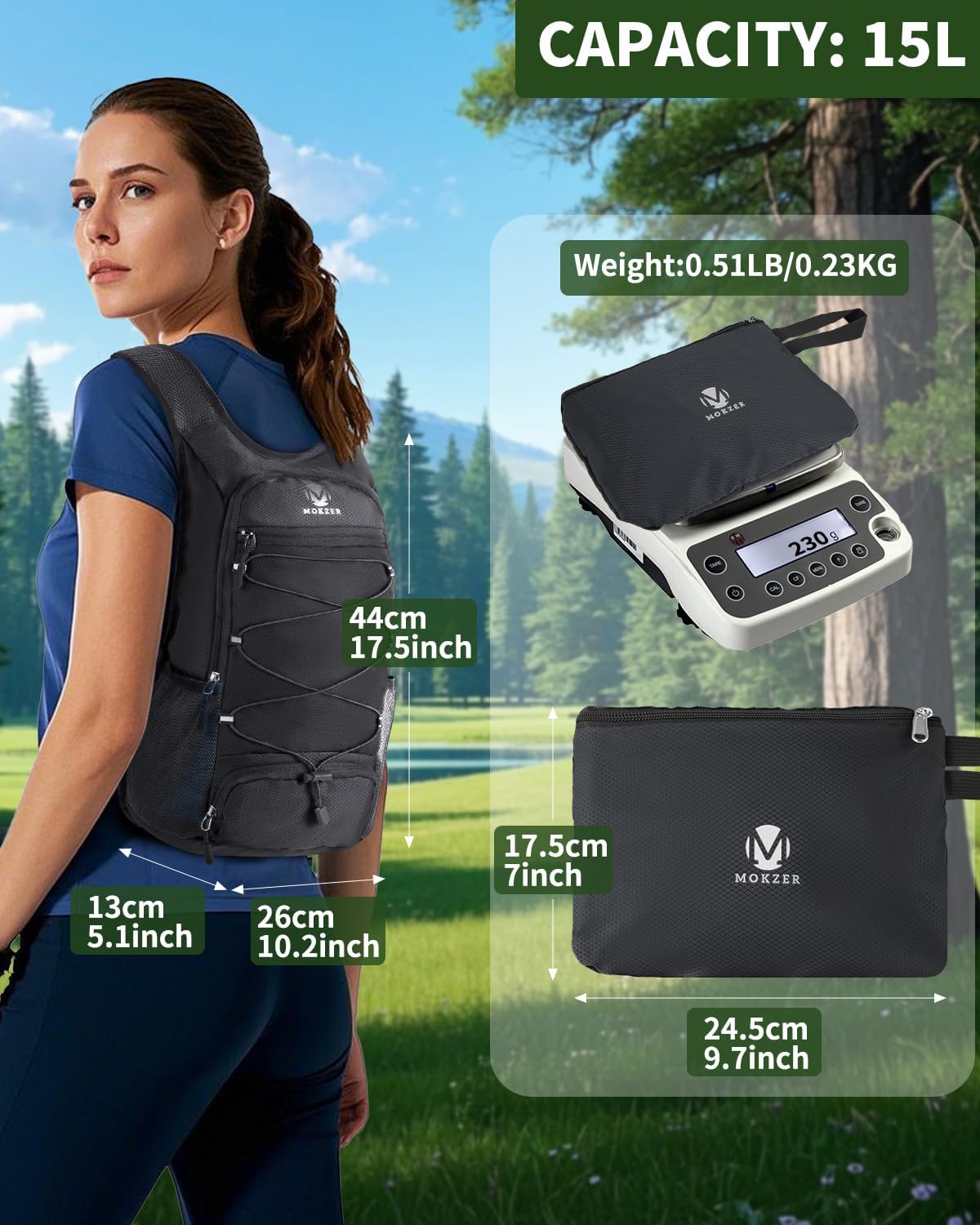 15L Lightweight Packable Hiking Backpack Water Resistant Foldable Daypack for Hiking Travel Cycling Outdoor Sports