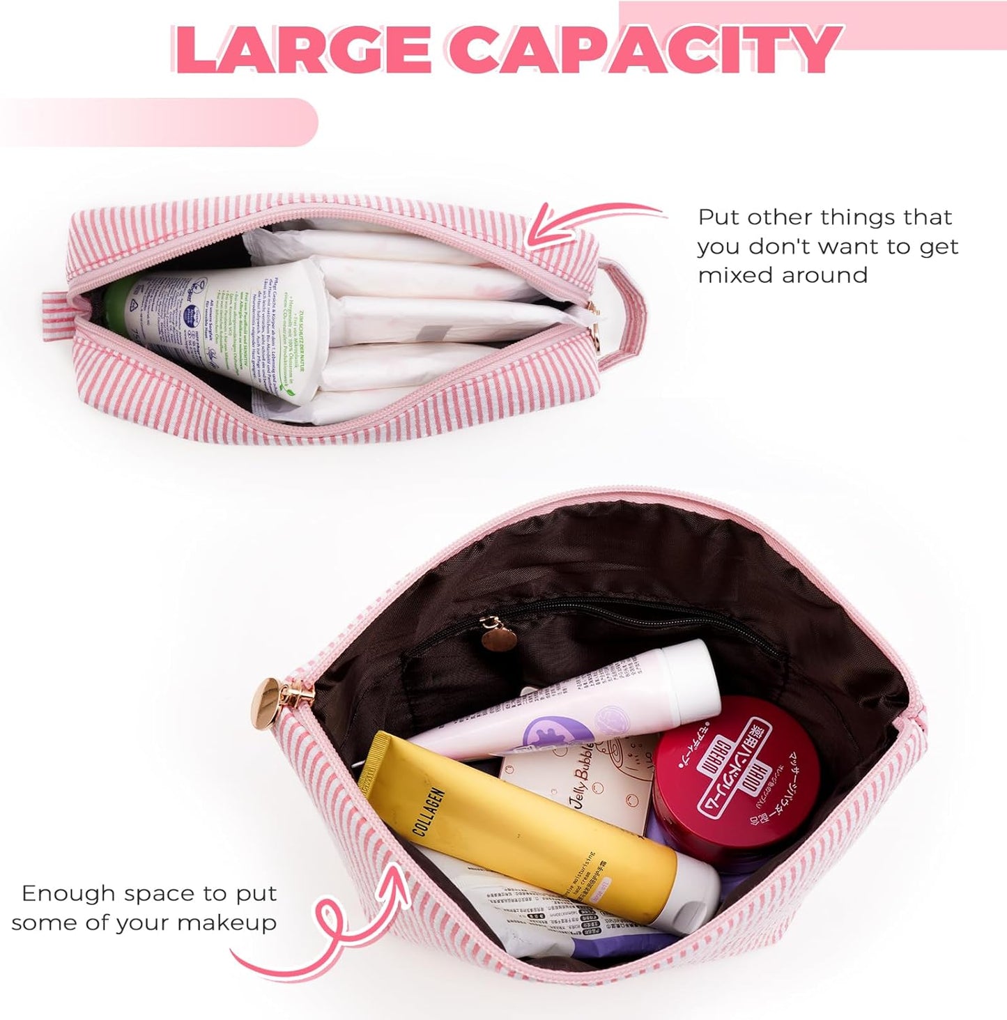 Teen Girl Travel Essentials - Birthday Gifts for Girls Teens Kids Daughter Sister Her,Cute Trendy Stuff Makeup Bag Set Cosmetic Bag - Peach,E