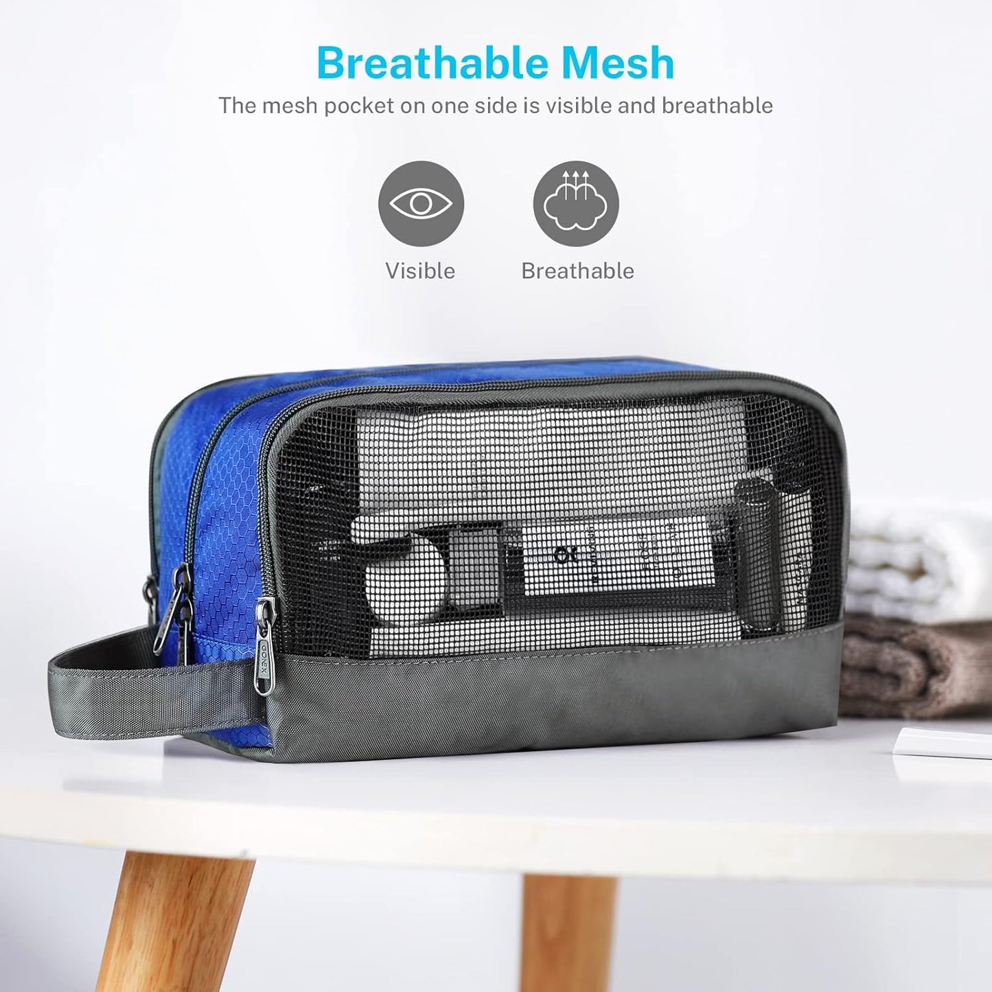 Gonex Travel Toiletry Bag Nylon, Shaving Bag Toiletry Organizer Blue