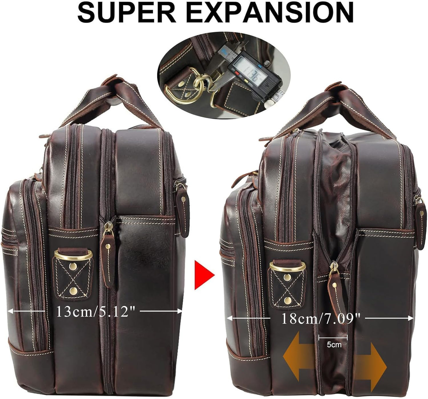 Leather Briefcase for Men Expandable Large 17 Inch Laptop Crossbody Shoulder Bag Business Travel Duffel Attache Case