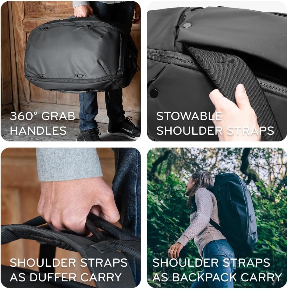 Peak Design Travel Duffelpack 45-65L, Eclipse, Weatherproof Duffel Backpack, Expandable, Extra-Long Zip, Stowable Straps, Fits Packing & Camera Cubes, Versatile Bag for Travel & Adventure