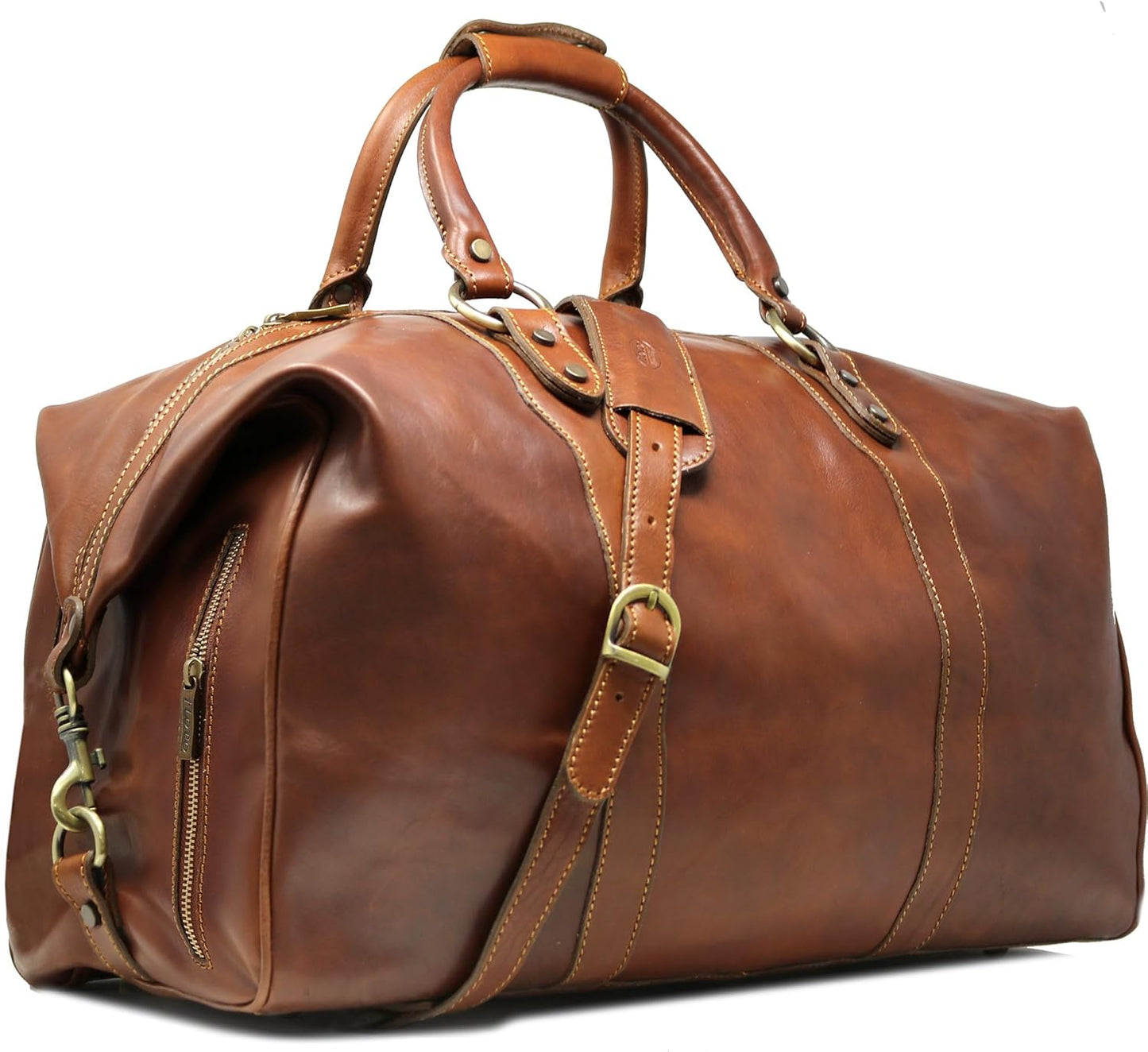 Floto Roma Travel Bag Saddle Brown Large Italian Leather Weekender Duffle