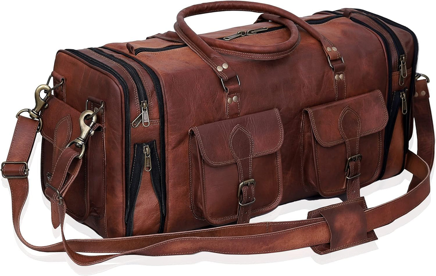 Leather Handmade Vintage Travel Luggage 32 Inch Leather Duffle Bag for Men and Women Gym Sports Bags Weekender Travel Overnight Carry On Duffel Bag Gift For Men (34 inch)