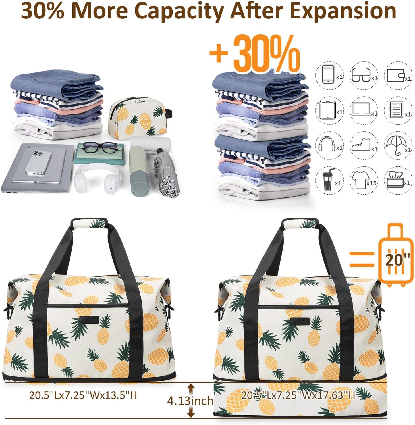Expandable Travel Duffle Bags Weekender Overnight Bags for Women Men Hospital Bag for Women Labor Delivery with Toiletry Bag Waterproof