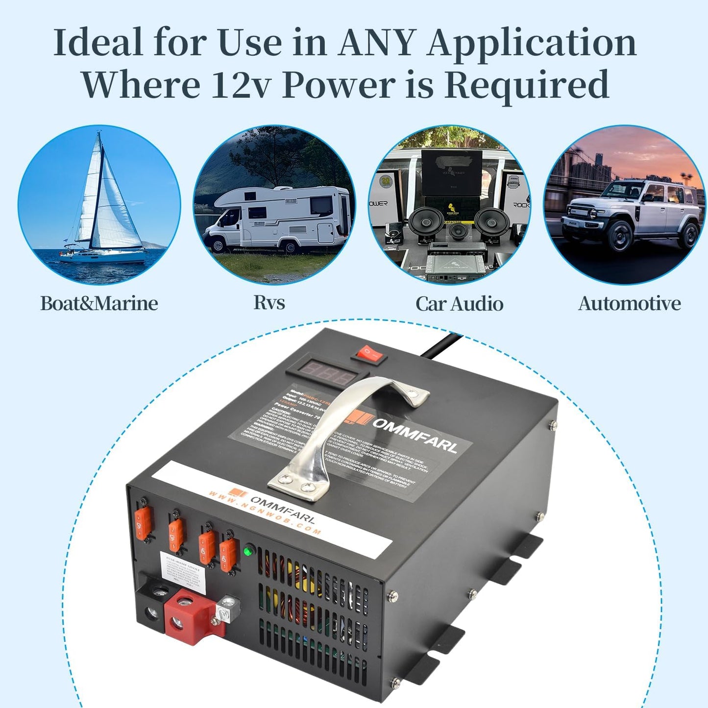 125 amp Power Converter for rv Camper with Handle and 15ft Cables,Battery Chargers with 3 Stage Smart Charging Mode for rv 110/120 VAC to DC 12V, with Voltage Display
