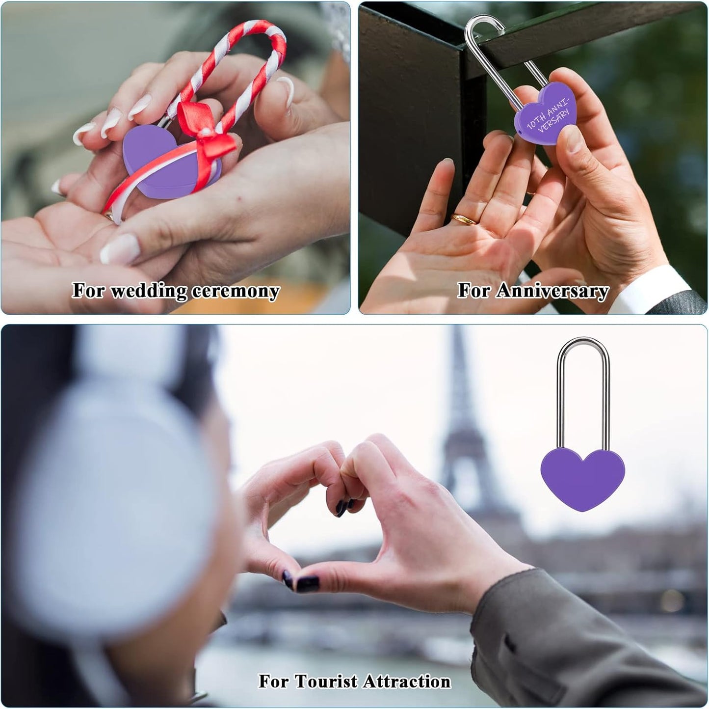 100PCS 3.5" 50mm Love Lock Heart Padlock,Purple Single Heart Wish Lock for Lovers Wedding,Valentines,Anniversary,Travel(NO Key)