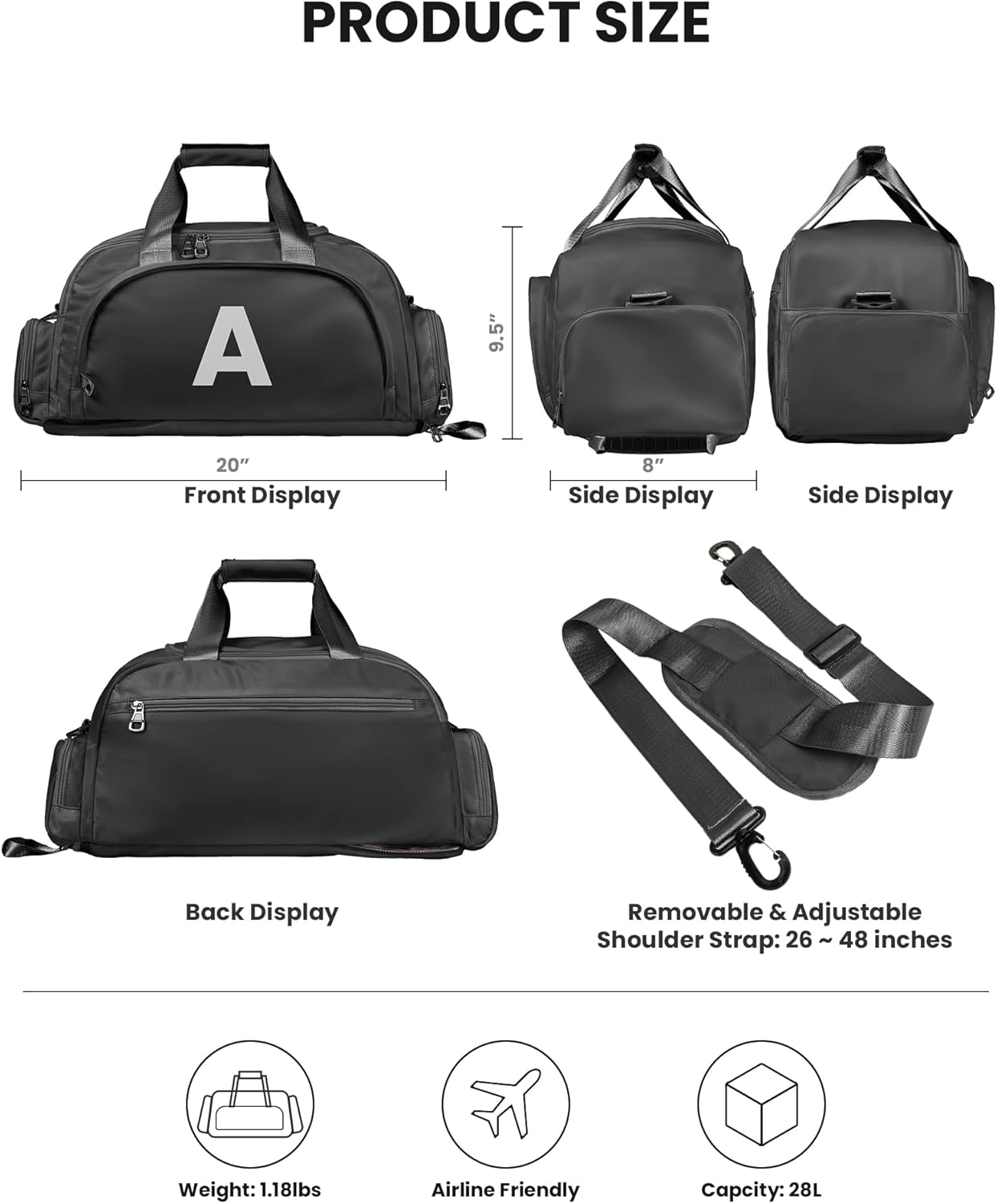 Birthday Gifts for Girls 12-14, Initial Gym Bags with Shoe Compartment, Dance Bag for Girls, Monogram Kid Overnight Bags, Ballet Sport Gymnastics Cheer Travel Duffle Tote (Letter P)