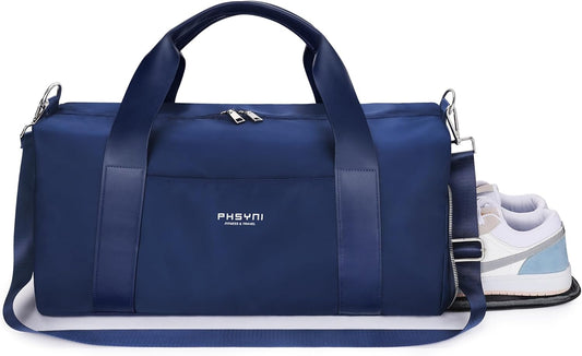 Gym Bag for Women and Men with Shoe Compartment & Wet Pocket - Duffle Bag for Travel Sports Fitness Workout Athletic, 19"-Medium, Navy Blue
