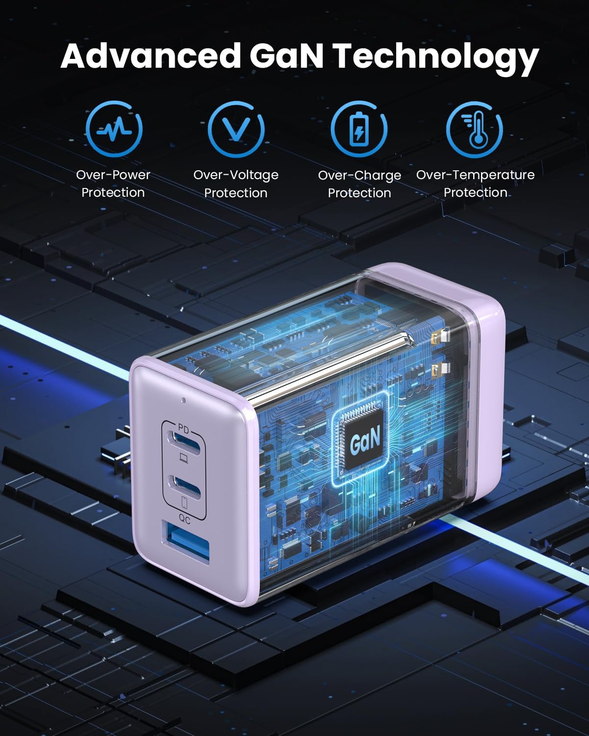 128W USB C Wall Charger,GaN III 3-Port Fast Charging Station,PD QC Foldable Charger Block Portable 65W Laptop Adapter for MacBook Pro/Air,iPad Pro,Galaxy S23,Dell XPS 13,iPhone 17/16/Pro etc