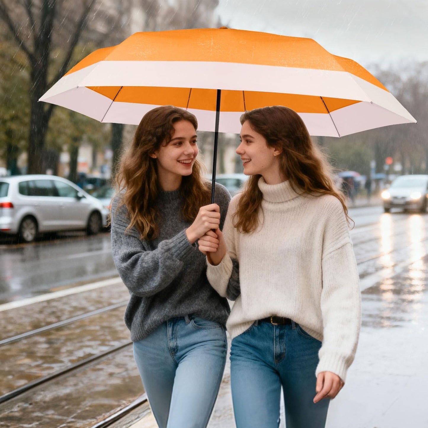 Lejorain Compact Golf Umbrella Large - 54inch Travel Big Portable Automatic Folding Umbrella Windproof for Men Heavy Duty 210T Dupont Teflon Coated Umbrella for Rain