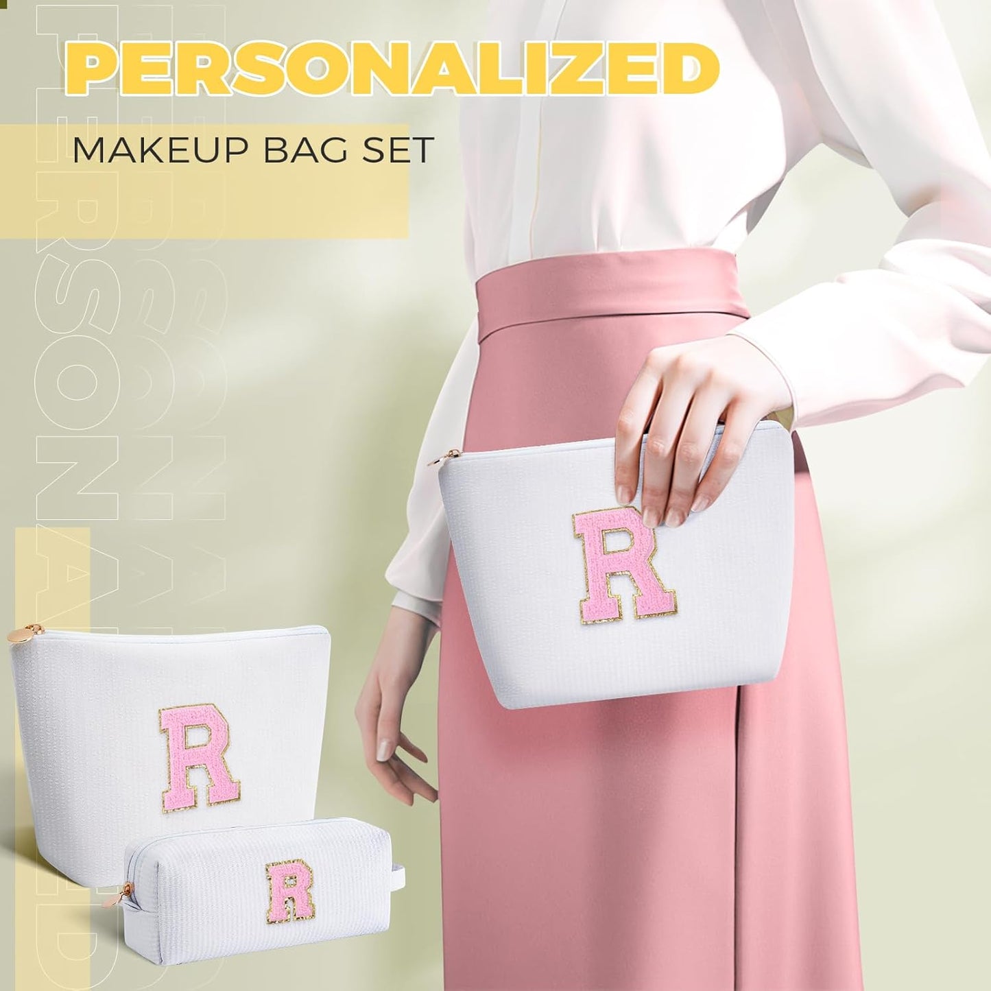 Personalized Anniversary Wife's Birthday Gifts,Mothers Day Gifts for Women,Wife Gifts from Husband,Cool Birthday Gifts for Wife,Makeup Bag Set Cosmetic Bag for Teen Girls - White,R
