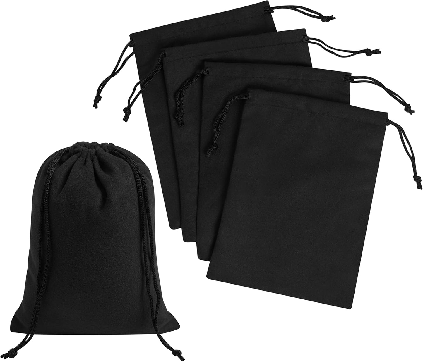 Premium Microfiber Drawstring Bags (Set of 5) – Multipurpose Travel Storage Pouches for Cords, Toiletries, Jewelry, Shoes – Durable Organizer with Strong Drawstring Closure (Black, 5 x 7 Inches)