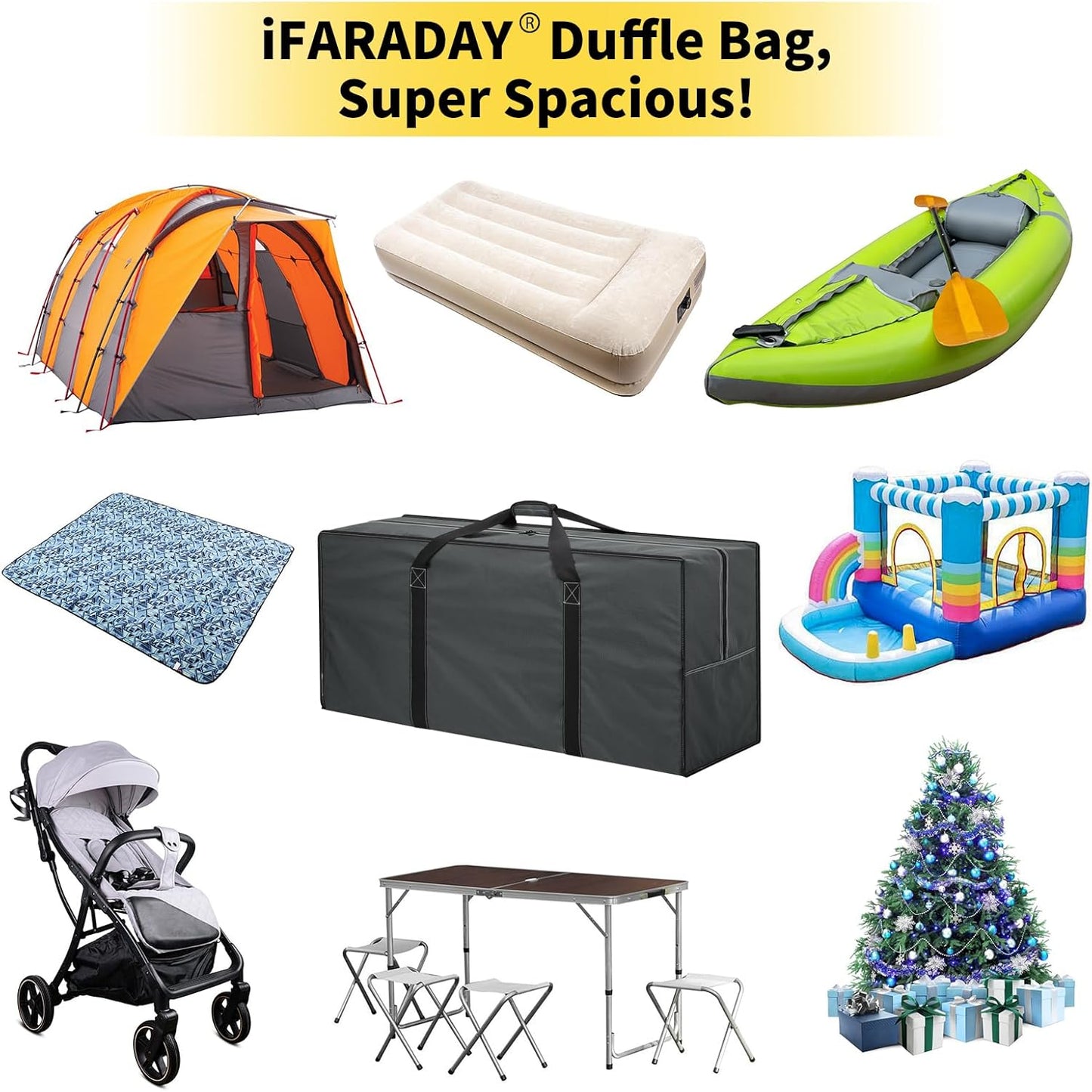 155L Extra Large Duffle Bag - 42 inch Heavy Duty & Water Resistant Duffel Bag Durable Luggage Storage Bag for Camping, Travel, Sports (Grey)