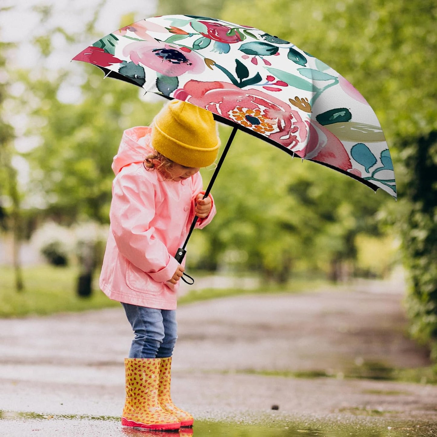 Small Compact Travel Automatic Folding Umbrella for Women, Portable Lightweight, Rain, Wind, UV Sun Shade