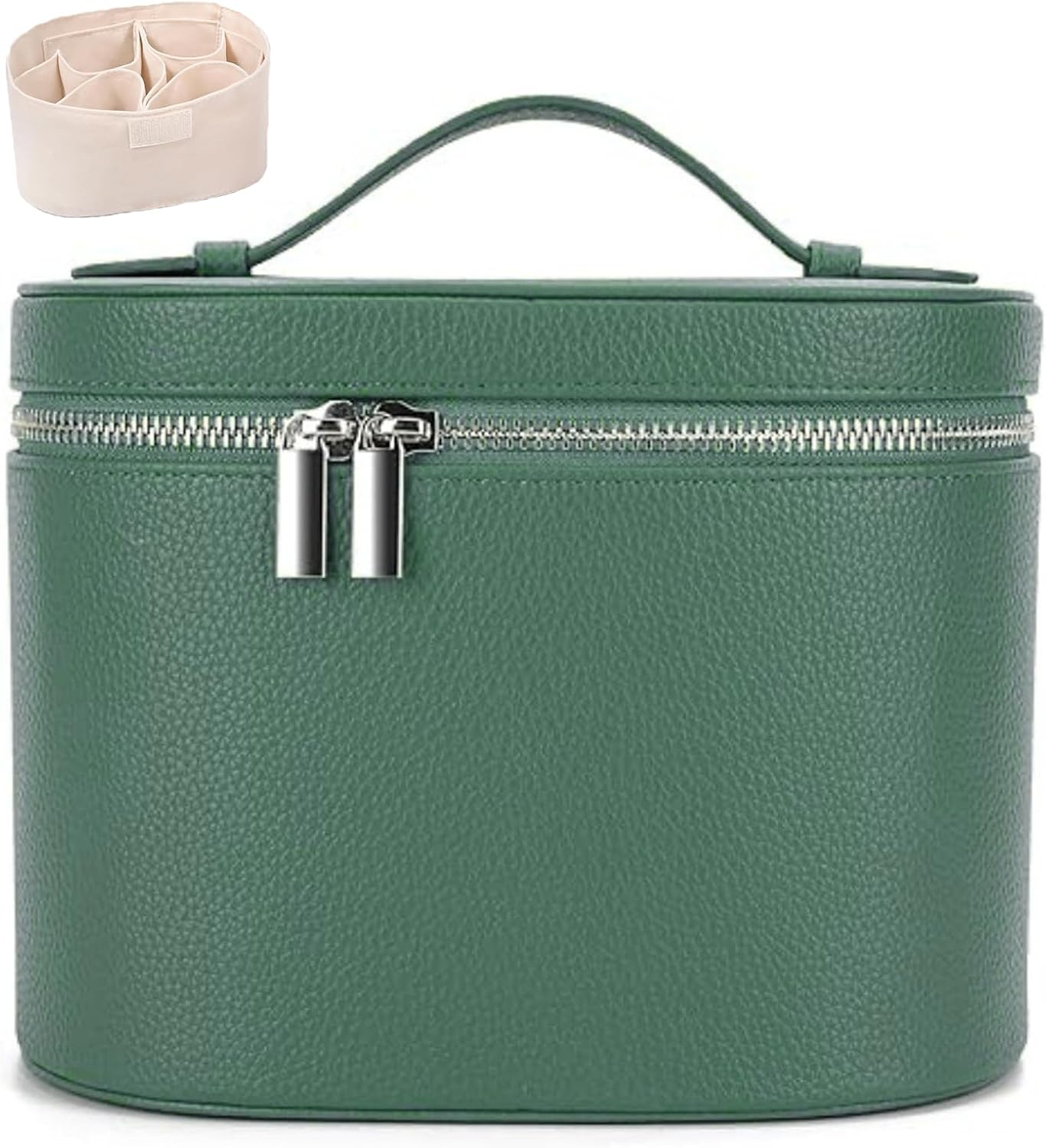 Leather Make Up Bags With Compartments, Brown travel Cosmetic Bags for Women, Parallel Makeup Travel Bags Organizer Equipped With a Detachable Divider (green)