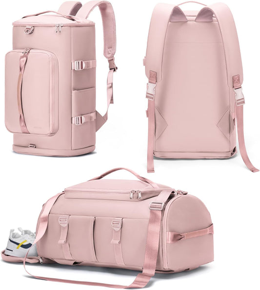 Gym Bag with Shoes Compartment and Wet Pocket - Sports Duffle for Men and Women, Travel Backpack Weekender Overnight Bag Pink- MIYCOO