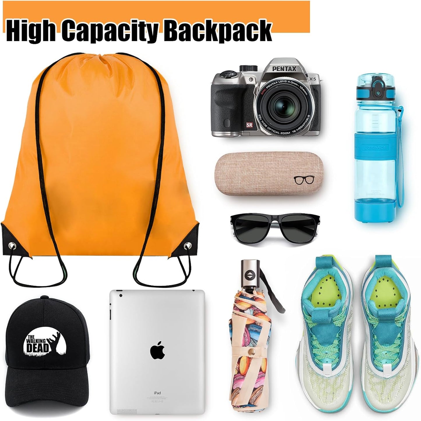 100 Pieces Drawstring Backpack Bulk Cinch Sackpack Ployster Drawstring Bags for Gym Party Trip(Orange)