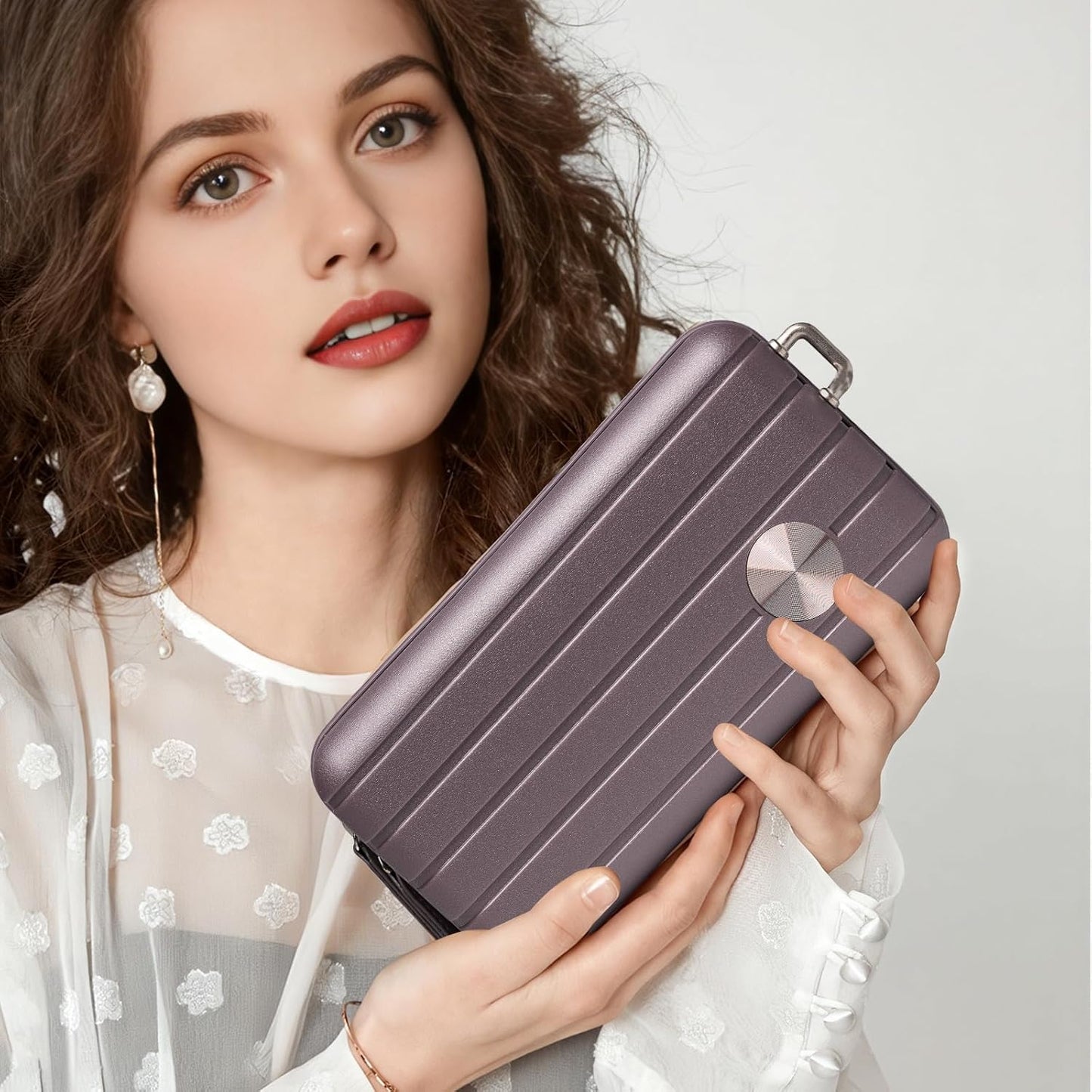 Somago Hard Shell Suitcase Handbag with Adjustable Strap Mini Cosmetic Handbag Cell Phone Purse Bag for 6.9" Shoulder Bag(Elegant Purple)