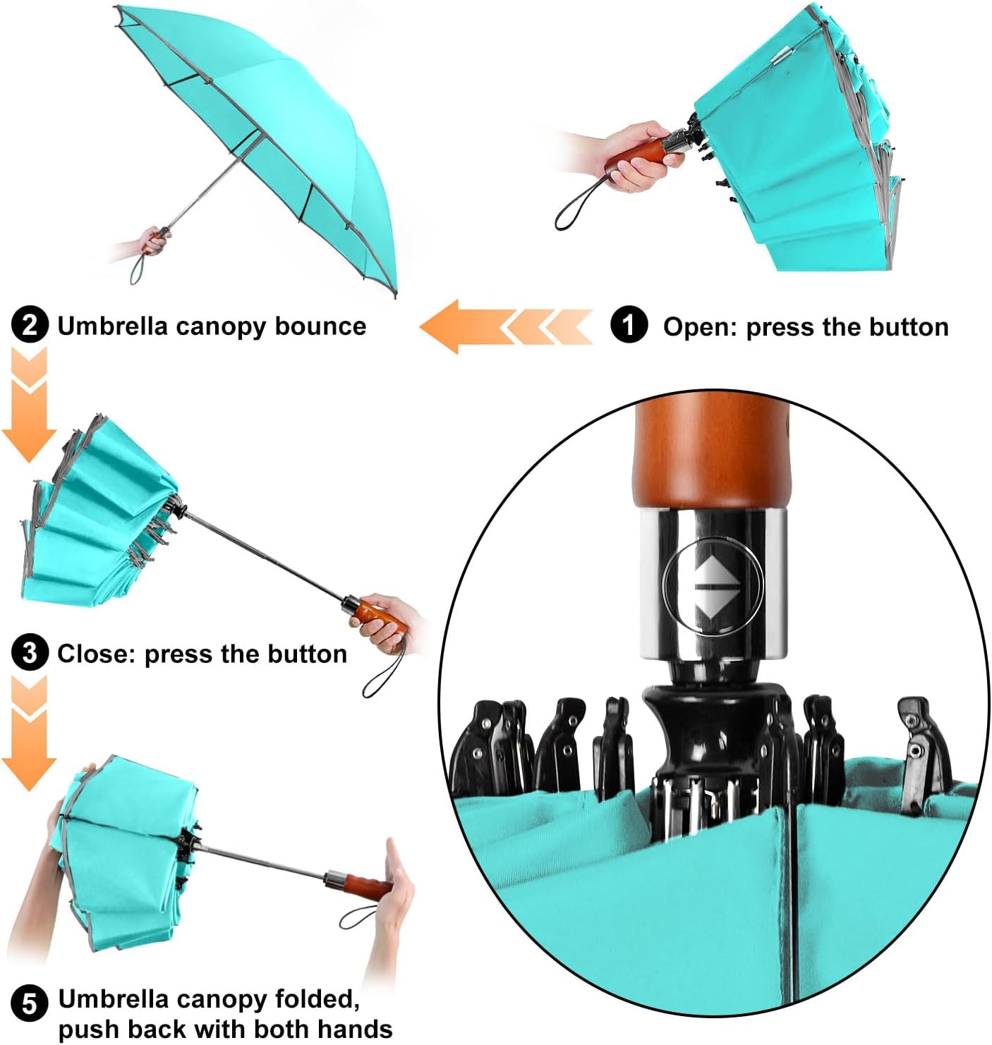 Lejorain Golf Large Inverted Umbrella - Black Big Windproof Heavy Duty Upside Down 46/50/54 Inch Compact Reverse Car Automatic Folding Reflective Umbrella