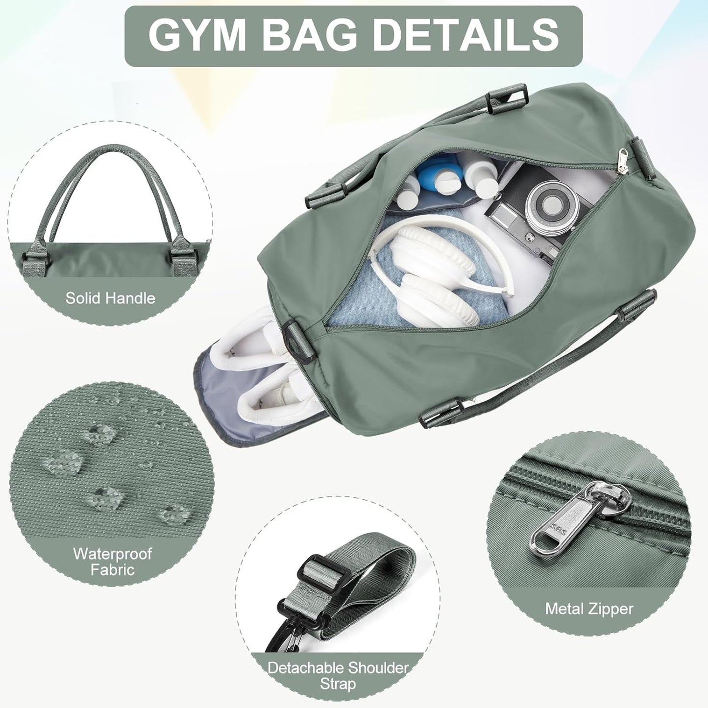 Gym Bagsfor Women Men with Shoes Compartment Sports Duffle Bag Personal item travel Duffel Bags Tote Bags Small Carry on Weekender Overnight Bags Workout Dance Bag Hospital Holdalls Dark Green