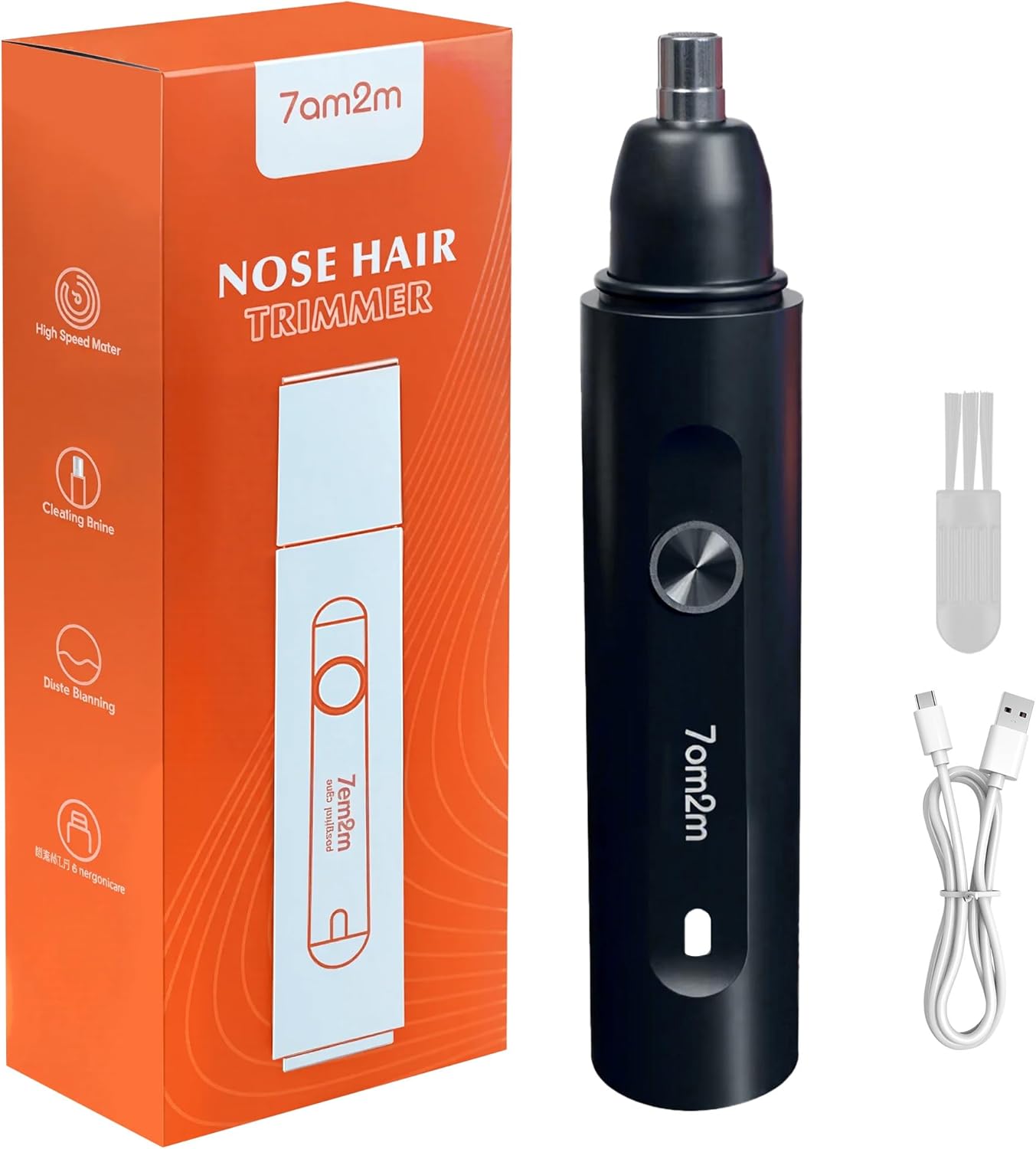 7AM2M PersonalCare Electric Nose and Ear Hair Trimmer – Rechargeable, 9000 RPM High-Speed Precision Cutting, Detachable Washable Blade, Portable Design Black