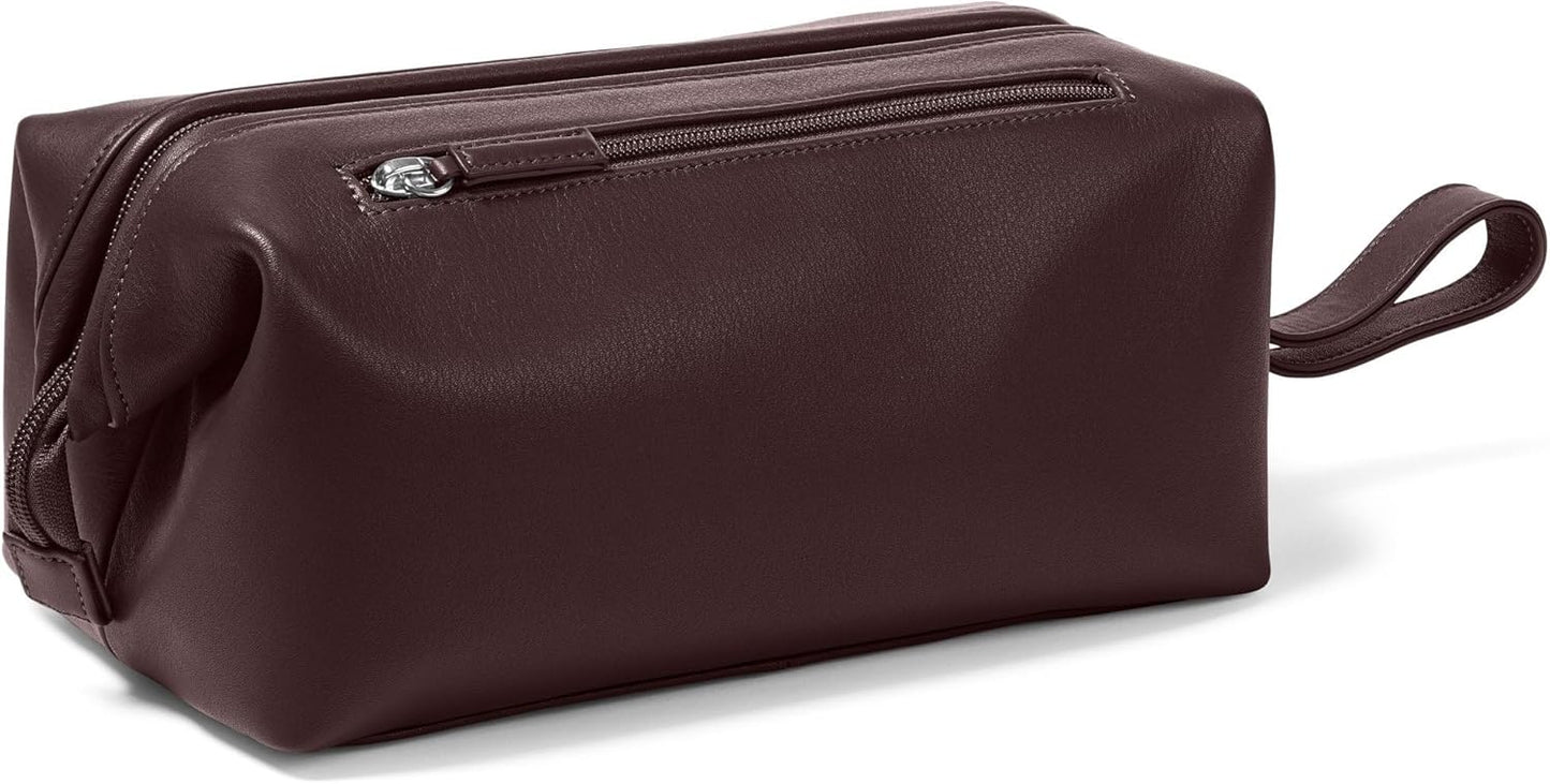 Leatherology Brown Framed Toiletry Bag - Wide-mouth zippered opening, interior and exterior zippered compartments, compact and functional