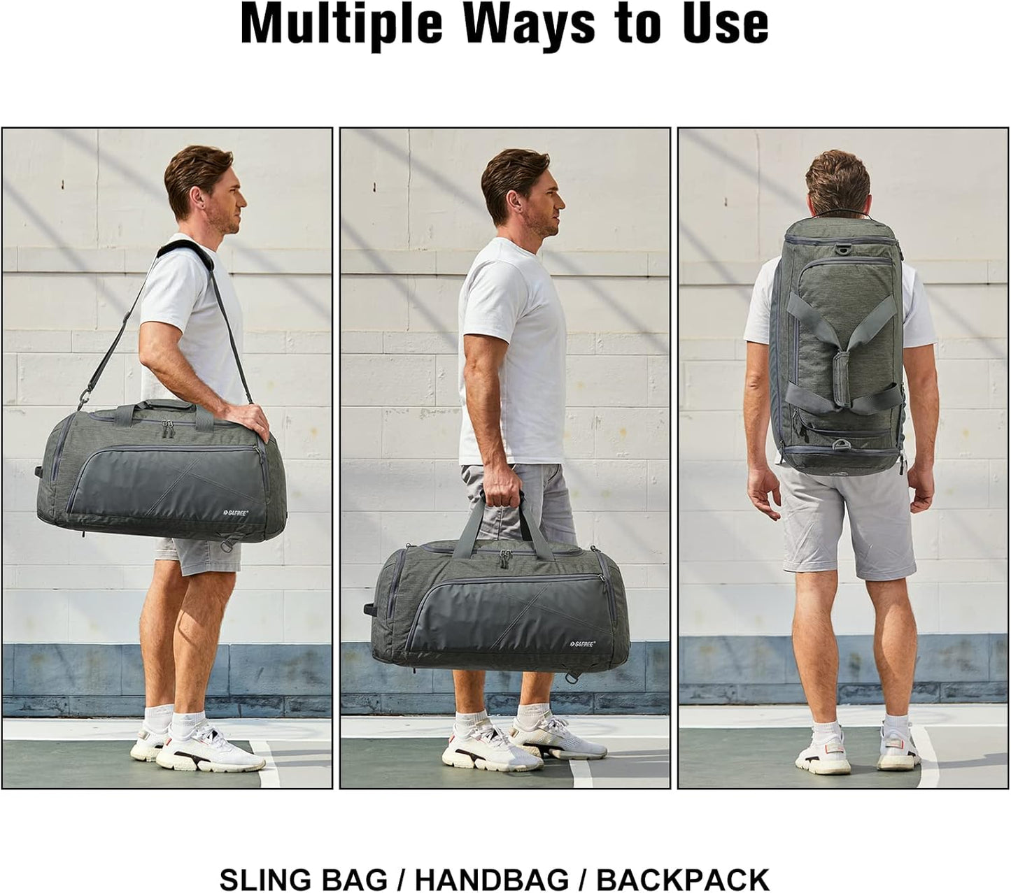 G4Free 45L/60L 3-Way Duffle Backpack Gym Bag with Wet Pocket & Shoes Compartment Sports Travel Weekender Overnight Duffel Bag