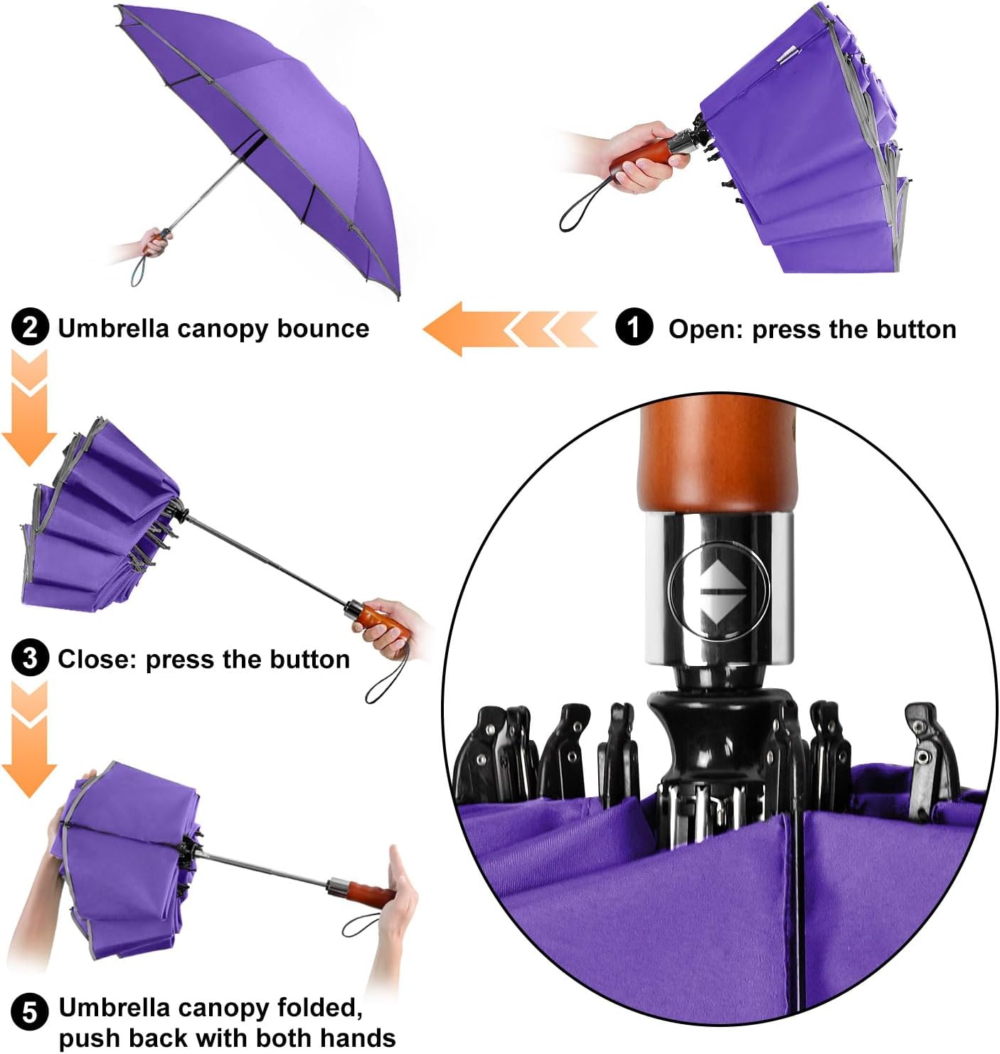 Lejorain Golf Large Inverted Umbrella - Black Big Windproof Heavy Duty Upside Down 46/50/54 Inch Compact Reverse Car Automatic Folding Reflective Umbrella