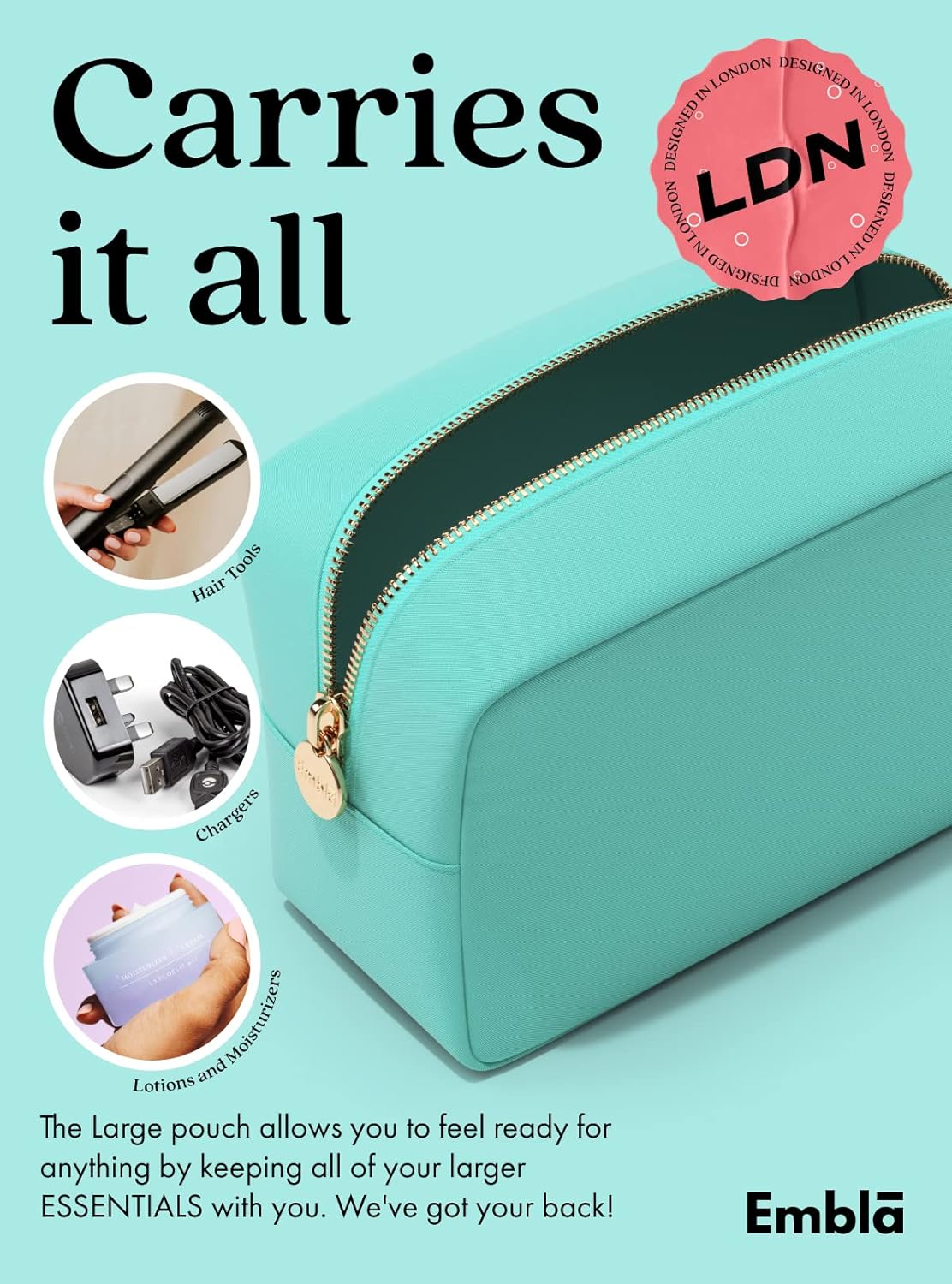 Embla Makeup Bag Travel Cosmetics Pouch and Toiletry Bag, Nylon Zipper Pouch Purse, Cute Make Up Organizer Storage Tote for Women Girls, Waterproof Travel Skincare Case, Large Makeup Bags, Cotton Candy