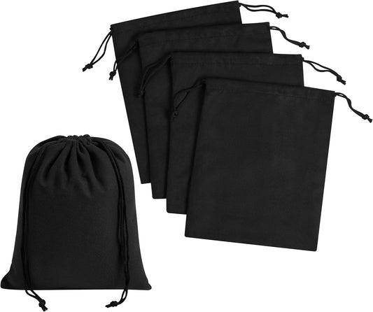 Premium Microfiber Drawstring Bags (Set of 5) – Multipurpose Travel Storage Pouches for Cords, Toiletries, Jewelry, Shoes – Durable Organizer with Strong Drawstring Closure (Black, 6 x 8 Inches)