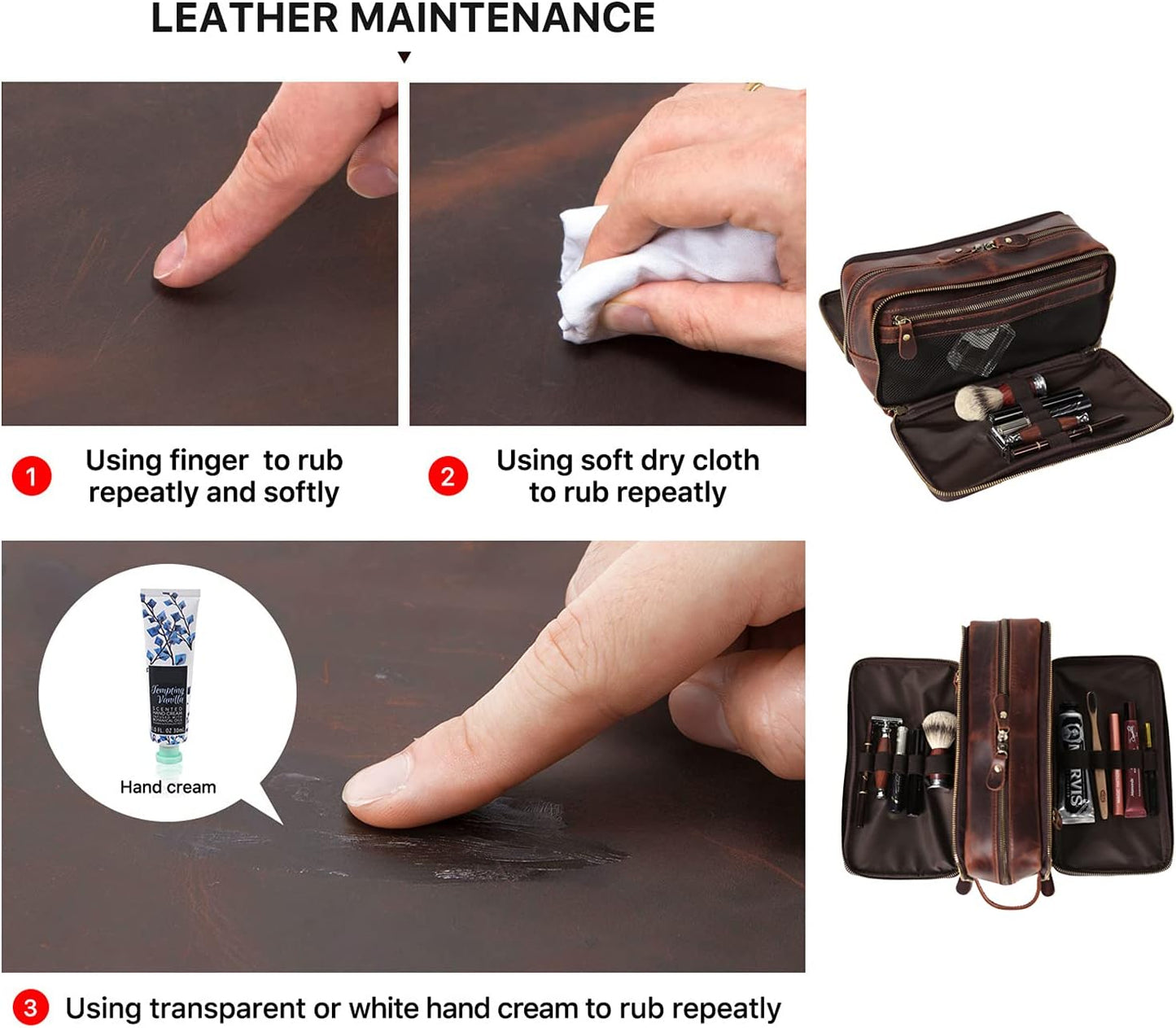 Personalized Leather Toiletry Bag for Men Travel Shaving Dopp Kit-Large Cosmetic Bags Toiletries Bathroom Organizer (Customize, Customize)