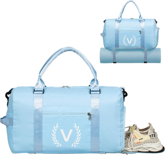 Gym Duffel Bag, Red, Personalized with Initials, Spacious with Shoe Compartment, Wet Pocket, Mat Strap, Travel-Friendly, Versatile Carry Options, Water-Resistant Polyester