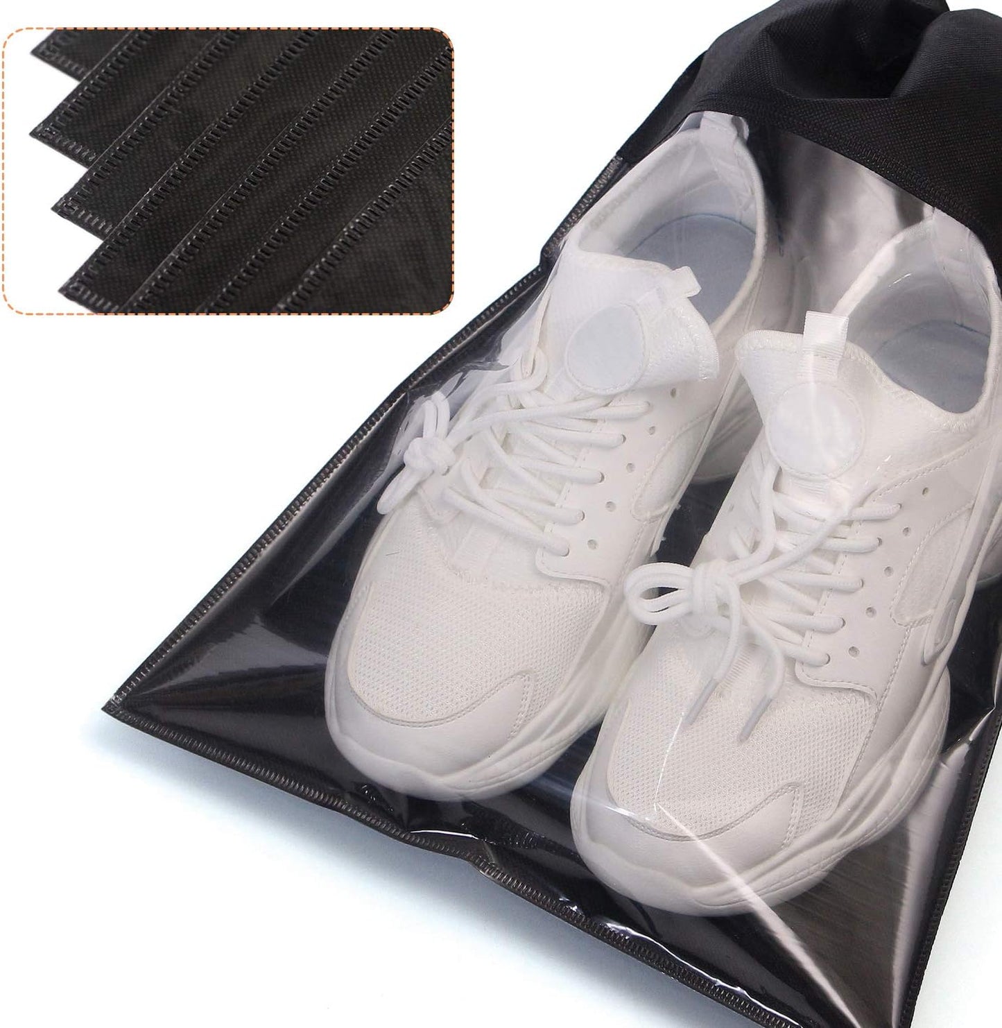 12 Pack Portable Shoe Bags for Travel Large Shoes Pouch Storage Organizer Clear Window with Drawstring for Men and Women Black