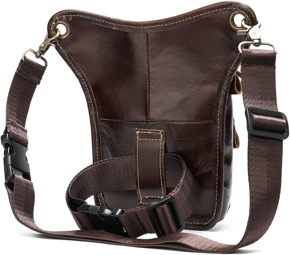 Leather Waist Pack Drop Leg Bag for Men Women Belt Bumbag Multi-Purpose Motorcycle Bike Outdoor Sports Tactical Cycling Riding Hiking Camping Pouch