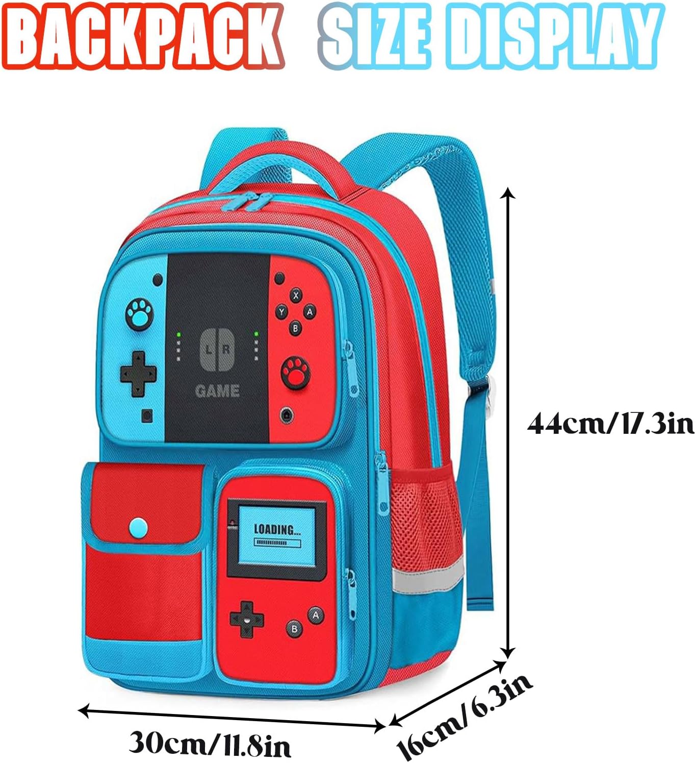 17 Inch School Backpack for Boys Girls-Gamer Bookbag with Game Controller Print, Lightweight Durable Travel Backpack for Elementary Middle School Kids, Fits Laptop Video Game Bookbag Back Pack