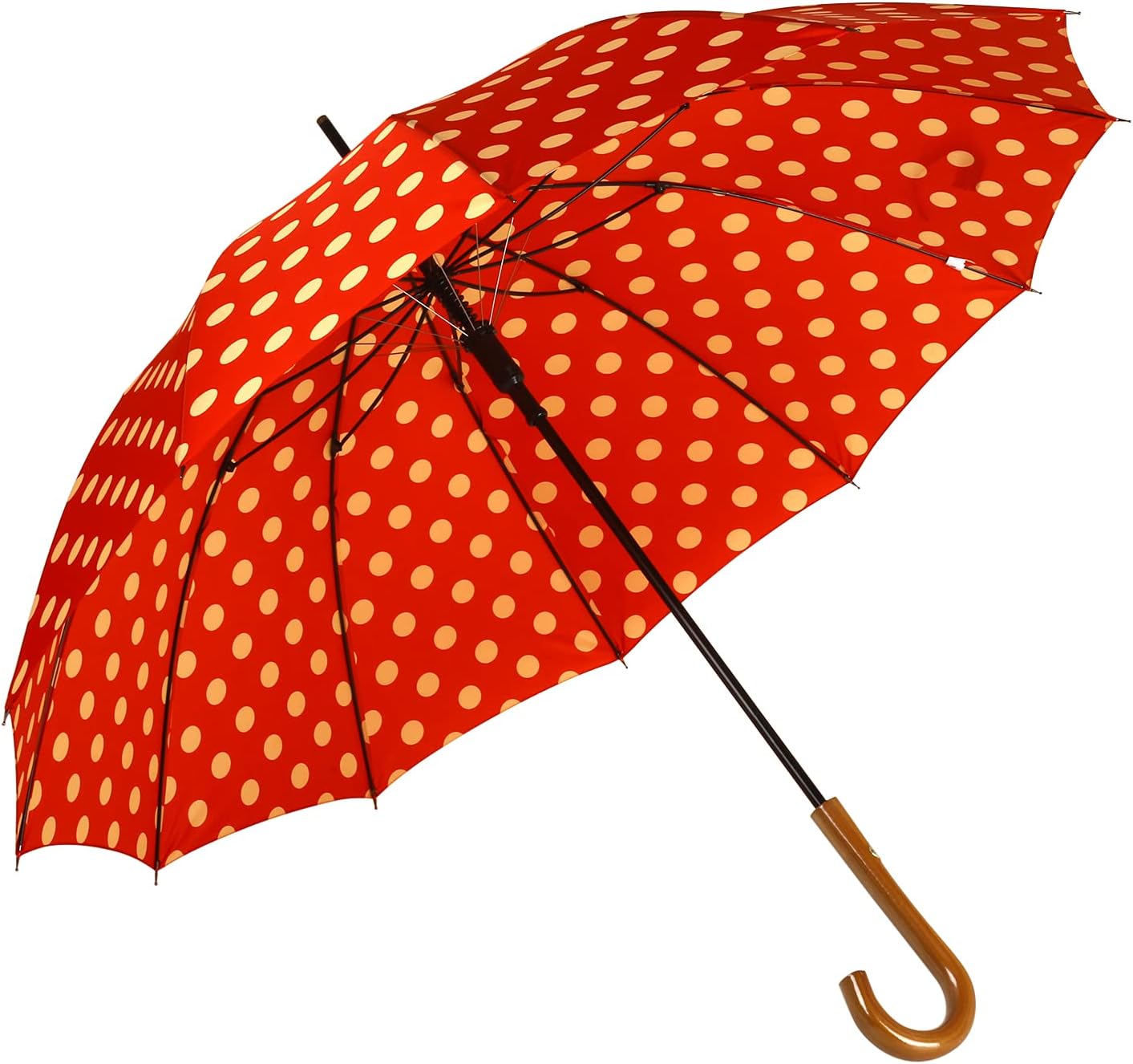 Agaric Classic Wooden Hook Handle J Stick Umbrella Auto Open Windproof Umbrella for Women (Red)