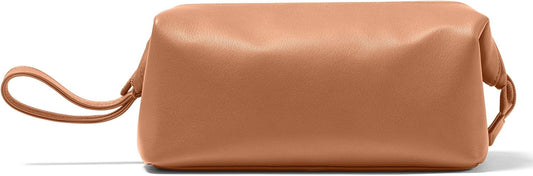 Leatherology Cognac Framed Toiletry Bag - Wide-mouth zippered opening, interior and exterior zippered compartments, compact and functional