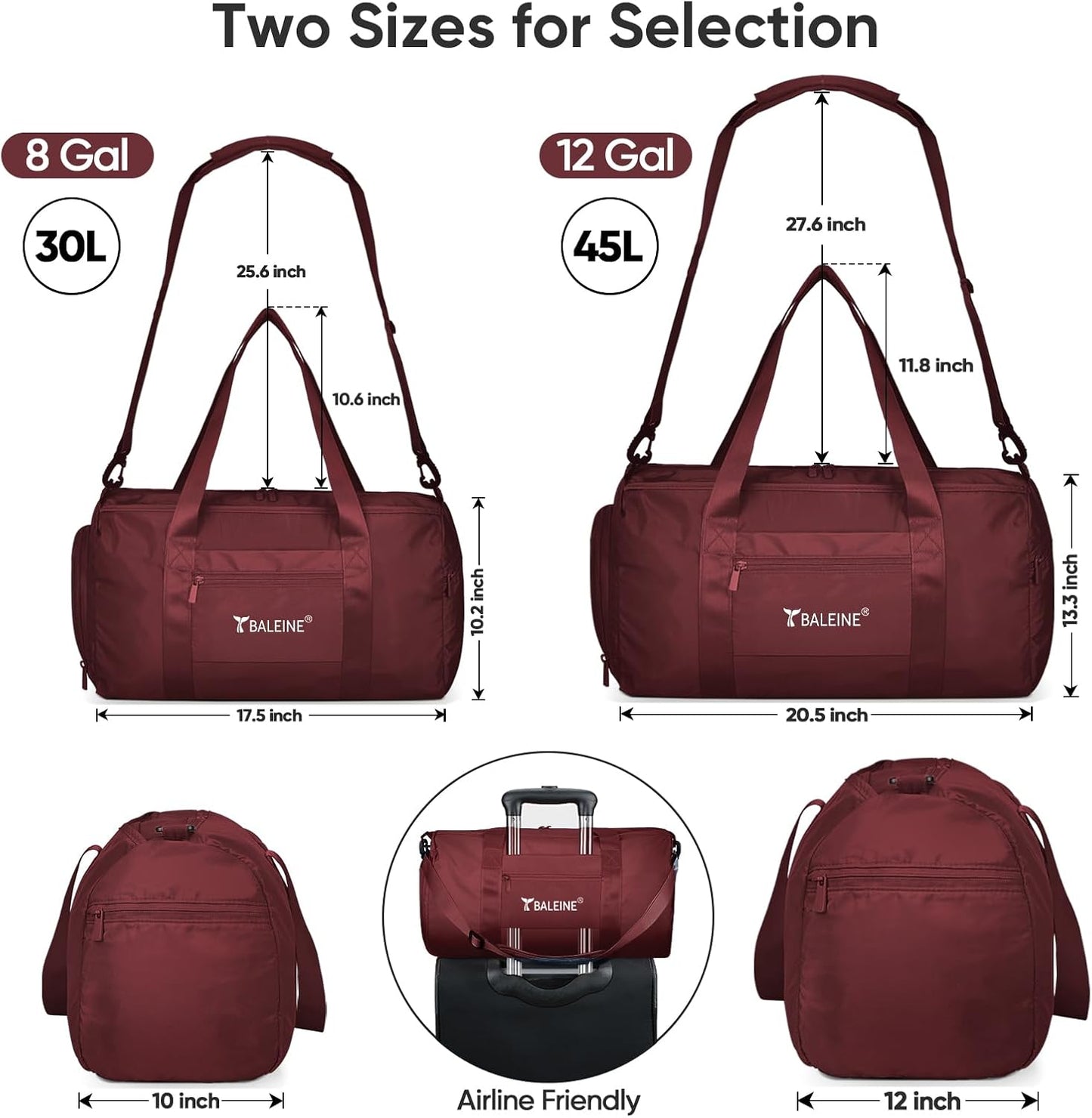 BALEINE Gym Bag for Women and Men, Small Duffel Bag for Sports, Gyms and Weekend Getaway, Waterproof Dufflebag with Shoe and Wet Clothes Compartments, Lightweight Carryon Gymbag (Red)