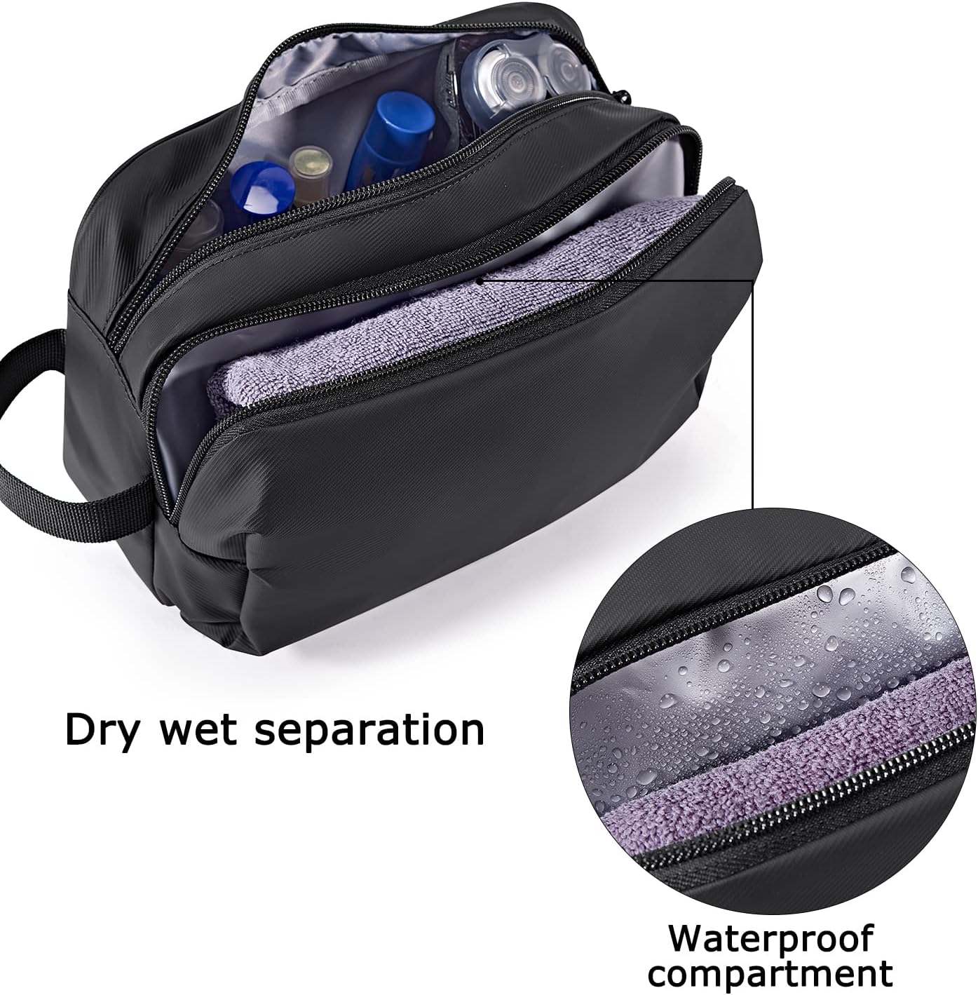 BAGSMART Toiletry Bag for Men, Travel Toiletry Organizer Dopp Kit Water-resistant Shaving Bag for Toiletries Accessories, Door Room Essentials,Black-basic