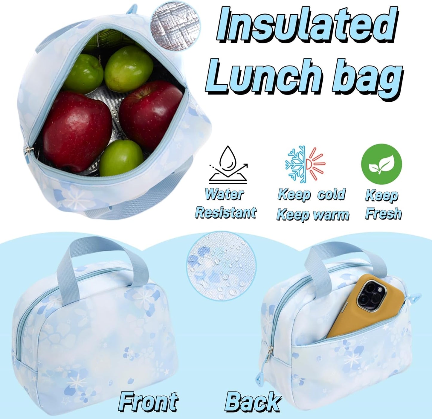 Kids Backpack for Girls Flower schoolbag with Lunch Bag & Pen Case Waterproof Girl Bookbag for Elementary school (blue)