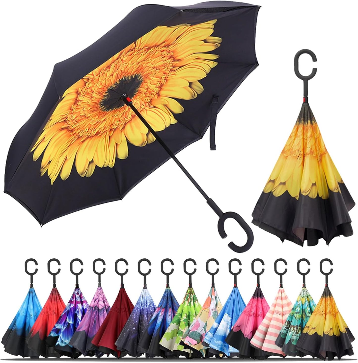 LLanxiry Windproof Inverted Umbrella, Large Reverse Umbrellas for Rain with C-shaped Handle Big Upside Down Inside Out Umbrella for Women & Men